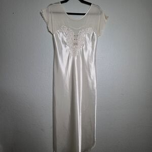 Elegant Cream Satin Chemise with Lace